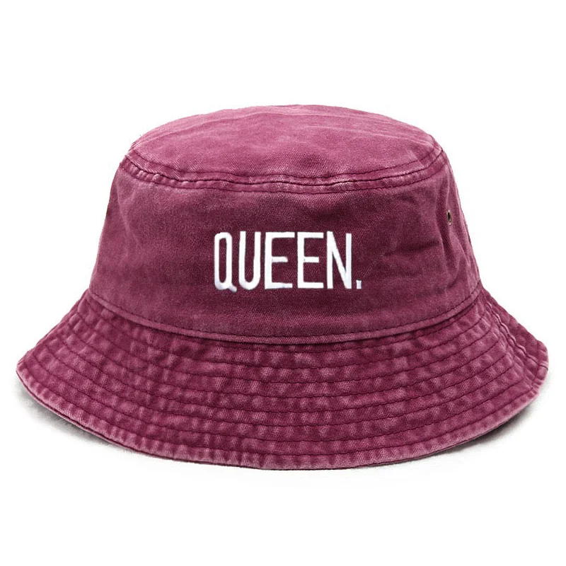 Street Fashion Hats - 퀸 워시드 빈티지 버킷햇 커플 레터