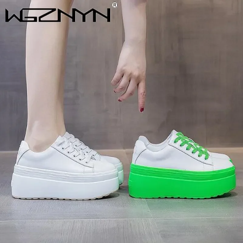 Chunky Sneaker Platform - 럭셔리 가을 정품 가죽 여성 캐주얼