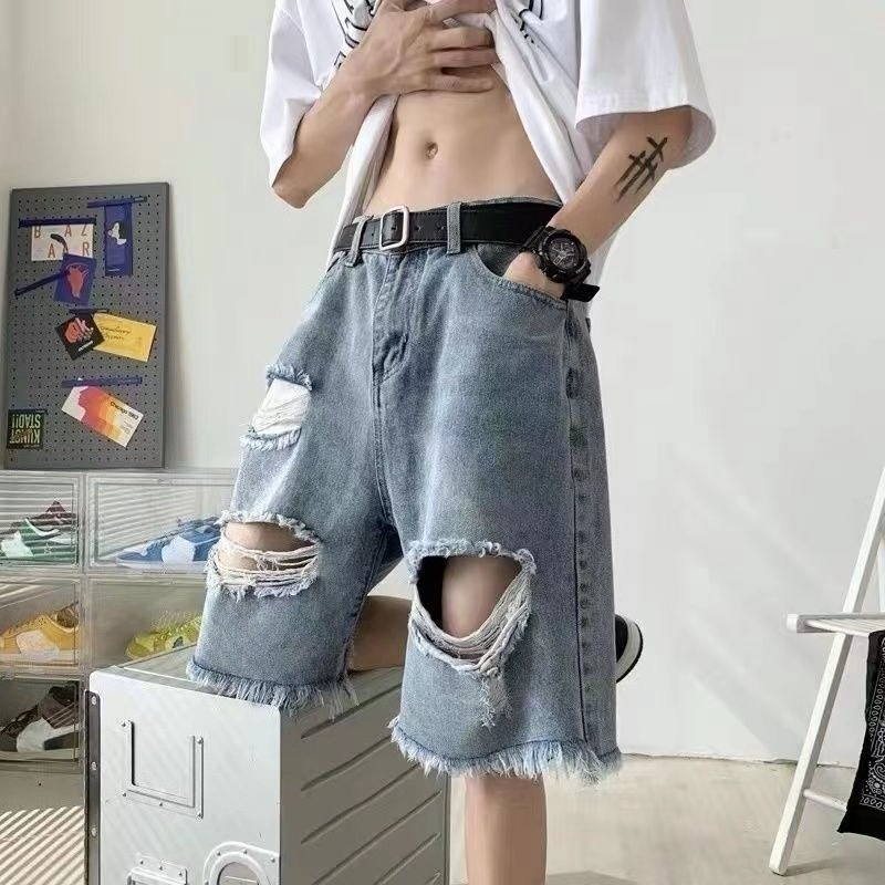 엣지리시한 멋진 남성용 찢어진 데님 반바지 빈티지 홍콩 - Street Fashion Hong Kong 리뷰 및 가격