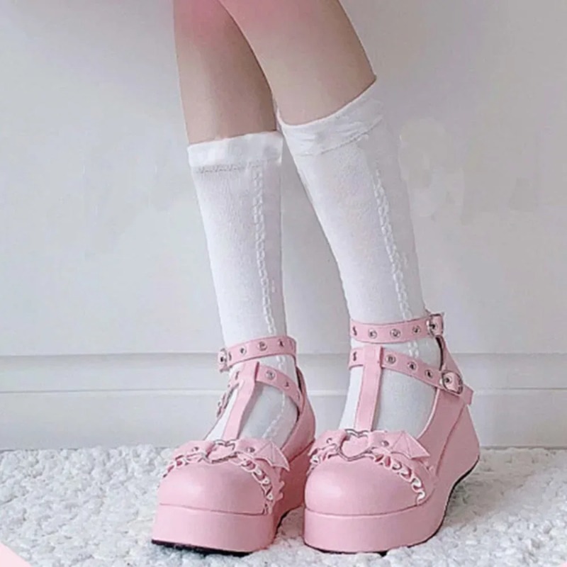 새로운 스위트 하트 버클 웨지 메리 제인 여성 핑크 티 - Chunky Sneaker Platform 리뷰 및 가격