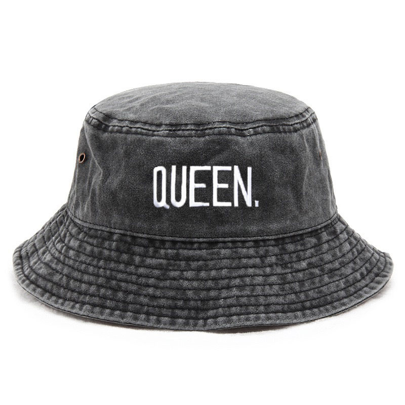 퀸 워시드 빈티지 버킷햇 커플 레터 자수 힙합 스타일  - Street Fashion Hats 리뷰 및 가격
