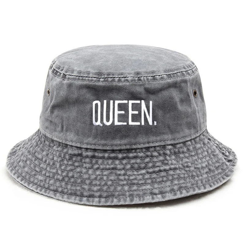 퀸 워시드 빈티지 버킷햇 커플 레터 자수 힙합 스타일  - Street Fashion Hats 리뷰 및 가격
