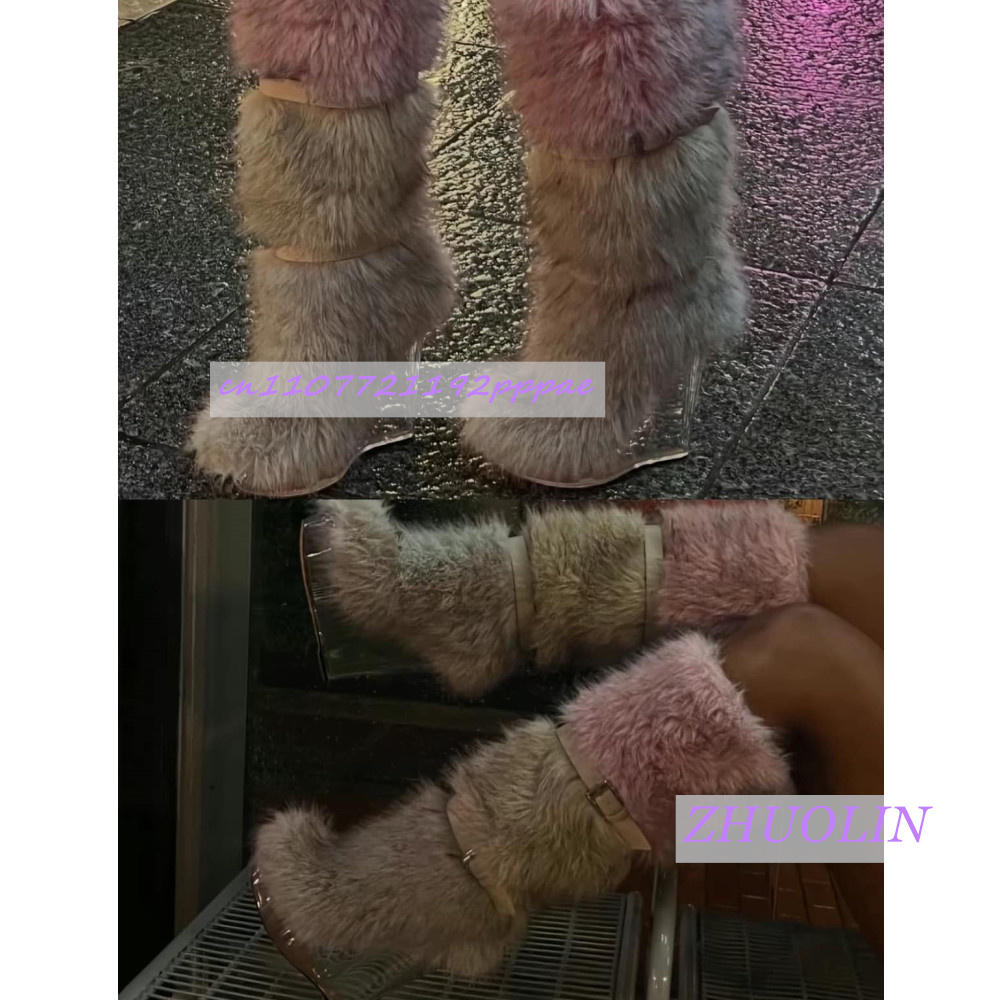 겨울 그라데이션 퍼리 투명 웨지 부츠 여성용 스위트 벨 - Street Fashion Punk 리뷰 및 가격