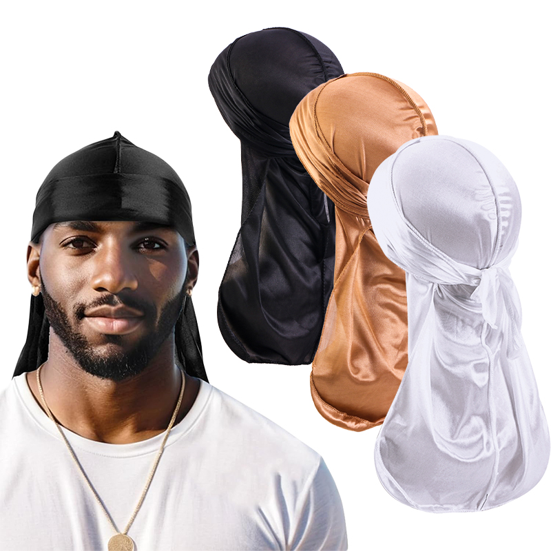3 개/몫 긴 Durag 실크 새틴 Bandanas 모 - Street Fashion Hats 리뷰 및 가격