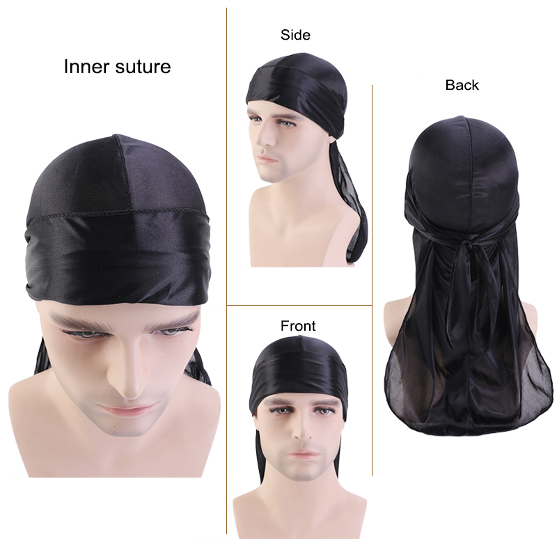 3 개/몫 긴 Durag 실크 새틴 Bandanas 모 - Street Fashion Hats 리뷰 및 가격