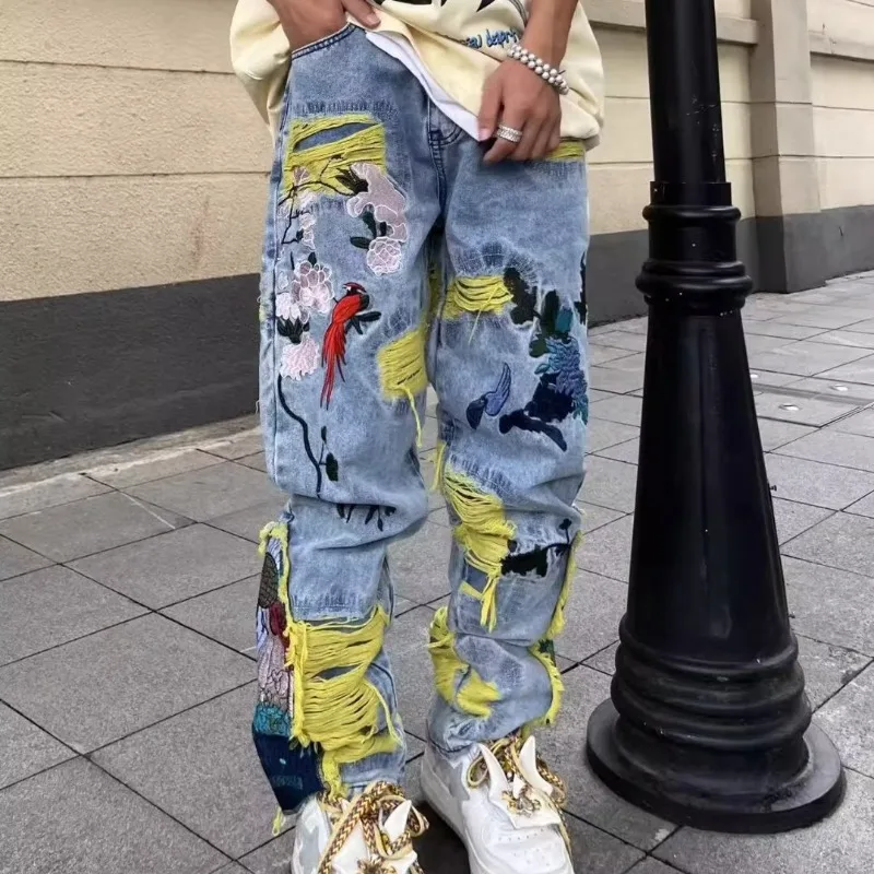 아메리칸 빈티지 힙합 자수 낡은 청바지, Y2k 하이  - Street Fashion In Japanese 리뷰 및 가격