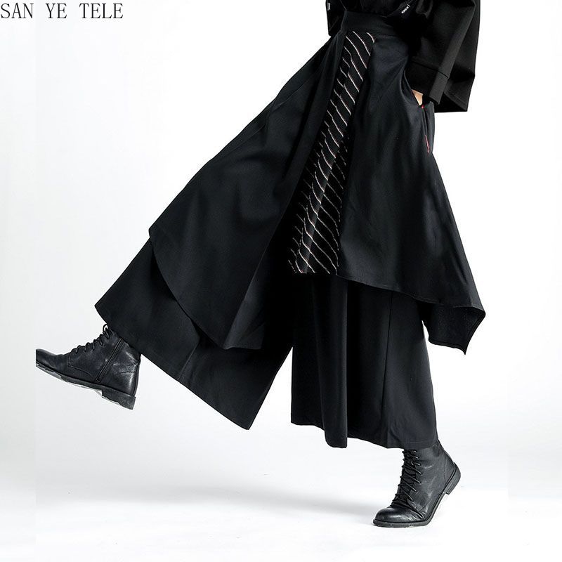 남성용 블랙 불규칙 팬츠 일본 스타일 스트라이프 장식  - Street Fashion In Japanese 리뷰 및 가격