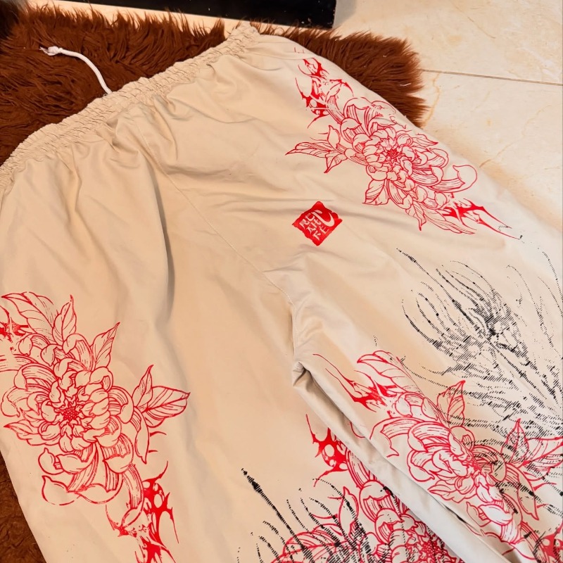 하라주쿠 레드 스파이더 릴리 프린트 캐주얼 와이드 레그 - Street Fashion In Japanese 리뷰 및 가격