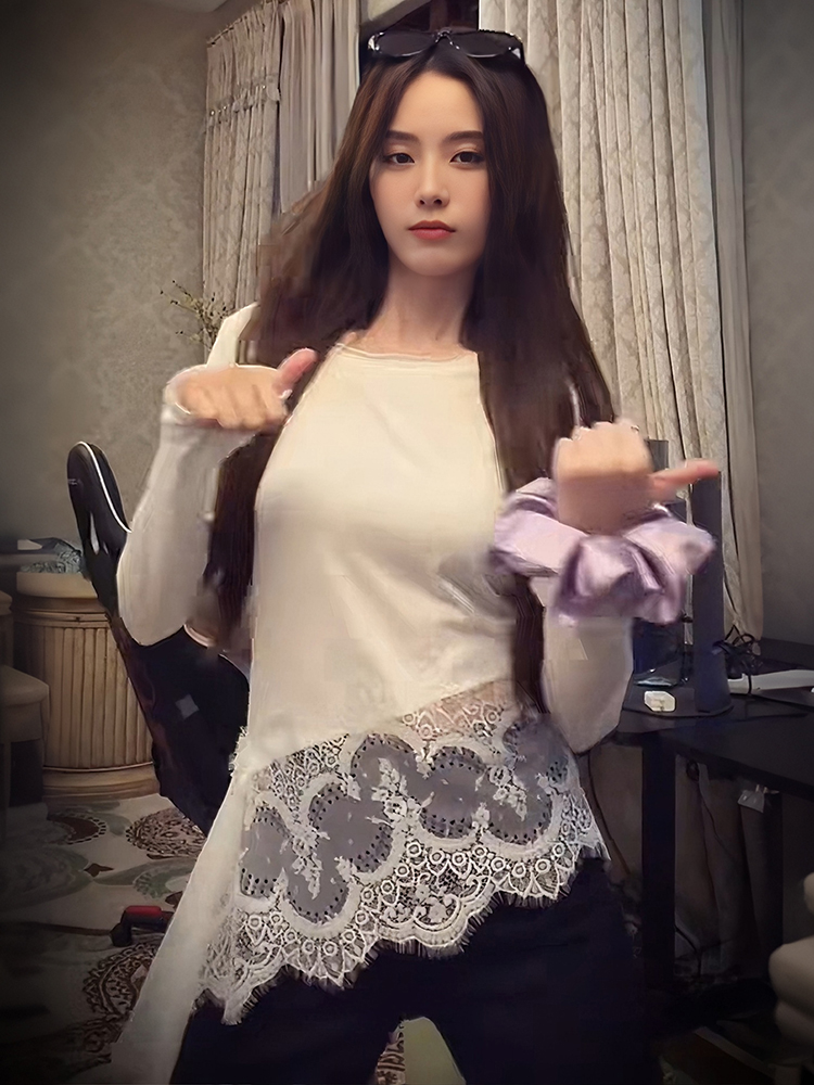 이상한 패치워크 레이스 불규칙한 밑단 티셔츠 여성용 O - Street For Fashion 리뷰 및 가격