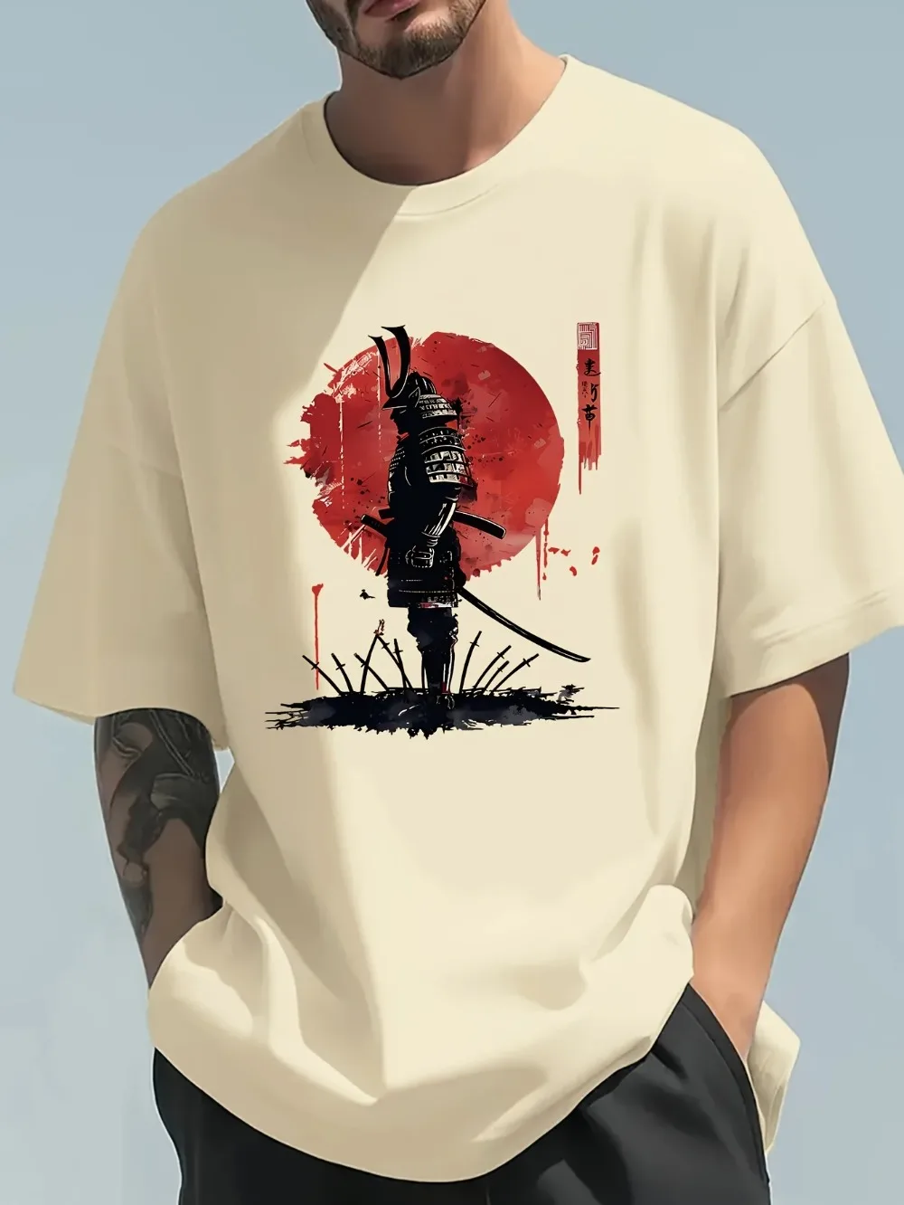 Fashiona 캐주얼 루즈 일본 사무라이 패턴 3D  - Street Fashion In Japanese 리뷰 및 가격