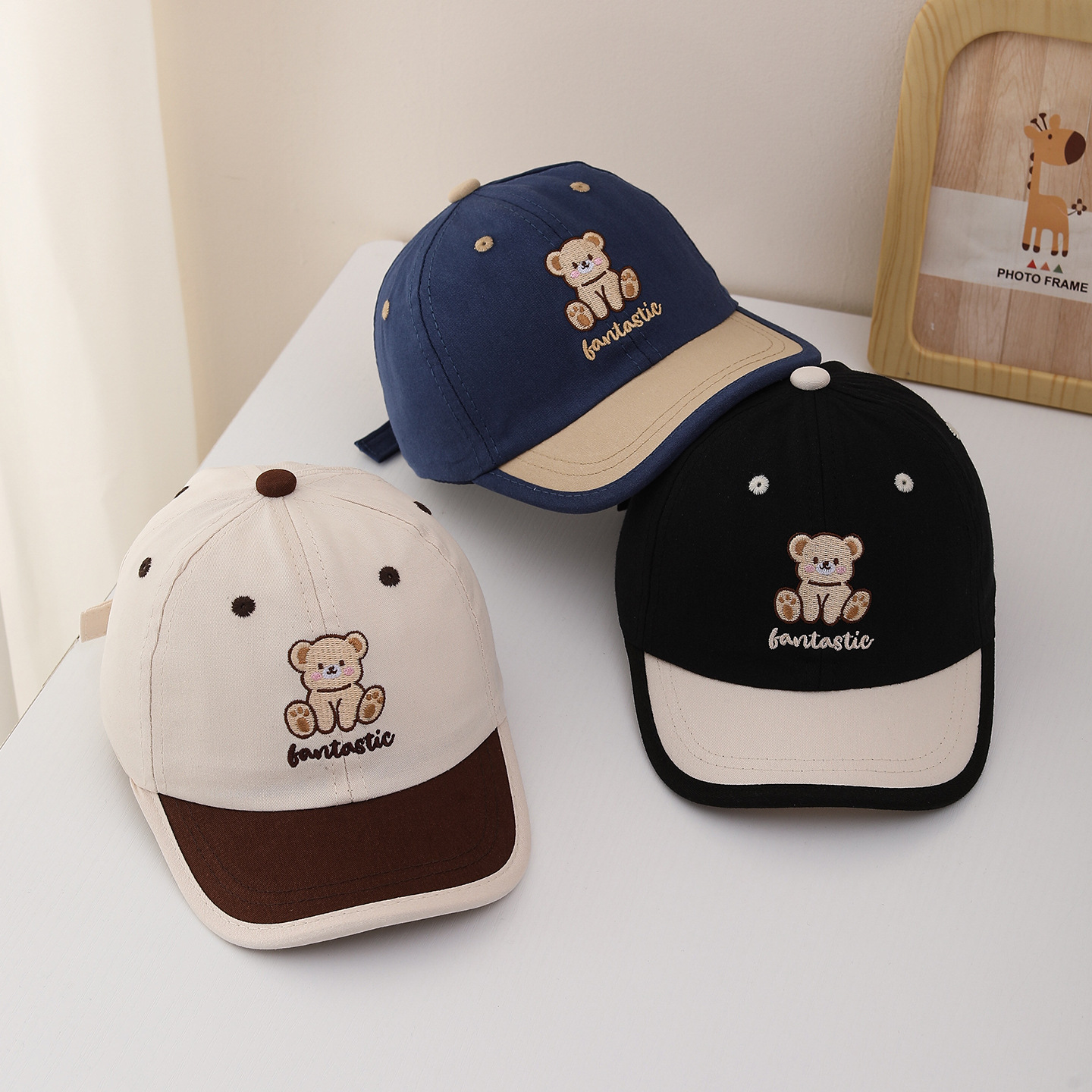 어린이 야구 모자 52cm 어린이 만화 곰 패치 모자  - Street Fashion Hats 리뷰 및 가격