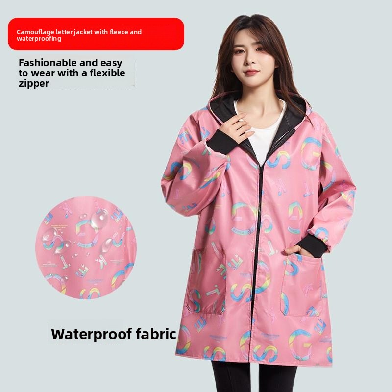 플러스 사이즈 레인코트 재킷 두꺼운 플리스 긴팔 거리  - Street Fashion Vendors 리뷰 및 가격